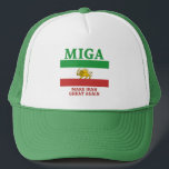 Make Iran Great Again' (MIGA) hat Keps<br><div class="desc">Stand out in style with our 'Make Iran Great Again' (MIGA) trucker hat! This cap features a vibrant, high-quality printed design on the front panel, showcasing the iconic MIGA message along with the symbolic lion and sun. With its breathable mesh back, this hat ensures a comfortable fit for any occasion....</div>