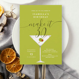 Make It 30 Grön Dirty Martini 30-årsfest Inbjudningar