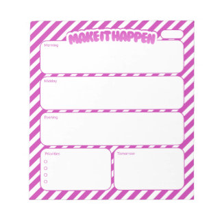 Make It Happen Pink Striped Daily Planner Notepad Anteckningsblock