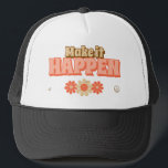 Make it Happen Retro Style Keps<br><div class="desc">Beige,  brown,  and red floral design,  in keeping with the flower power era. 
No matter how sweet and romantic it is,  it's bound to happen at some point. So,  make it happen.</div>