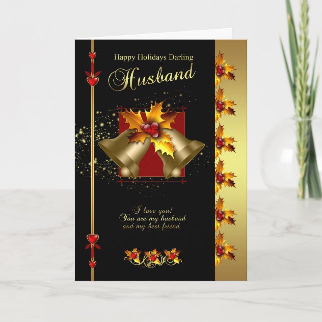 Make-julkort - Holly och Klockor - svart A Helgkort (Framsida)