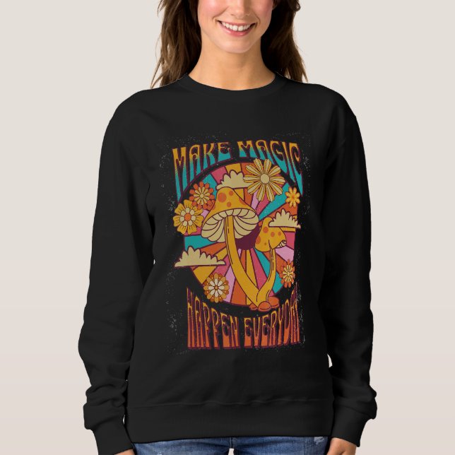Make Magic Happen Hippie Botanical Groovy Retro 70 T Shirt (Framsida)