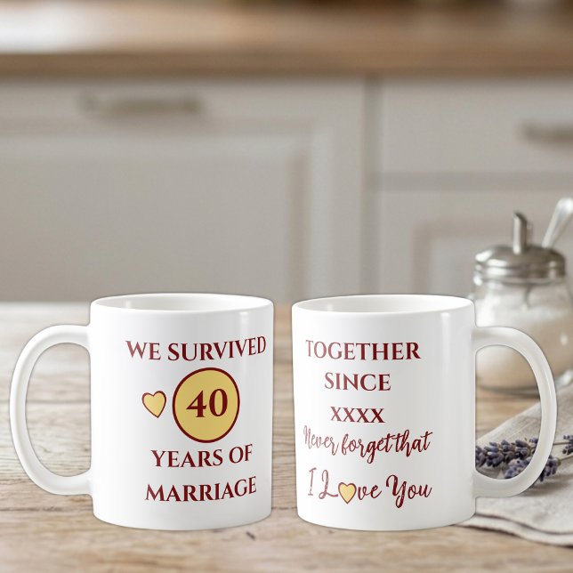 Make man 40 år av äktenskap est år gul röd kaffemugg (Skapare uppladdad)