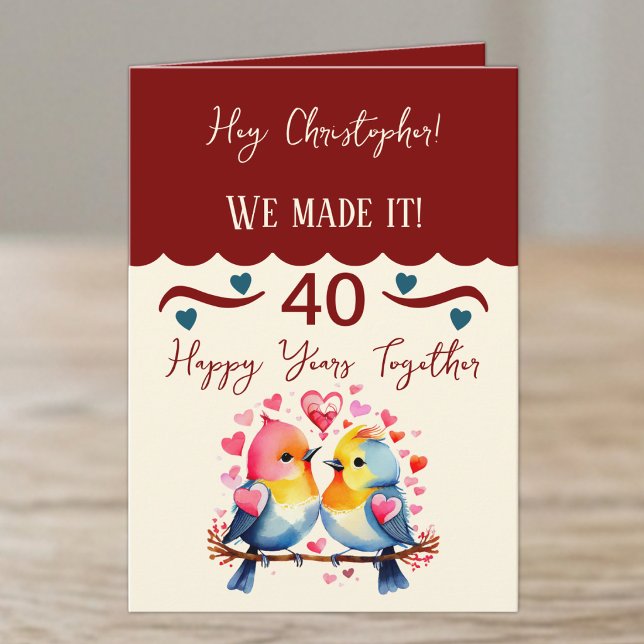 Make man 40-årsjubileum fåglar vinröd blå kort (Skapare uppladdad)