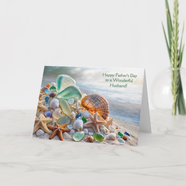 Make man Happy Fathers Day Ocean Beach Seashells  Kort (Framsida)