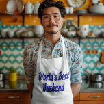 Make med blå text långt på ena sidan långt förkläde<br><div class="desc">Apron med världens bästa Make i 3D blå text.  Apron finns i flera stilar och färg.</div>