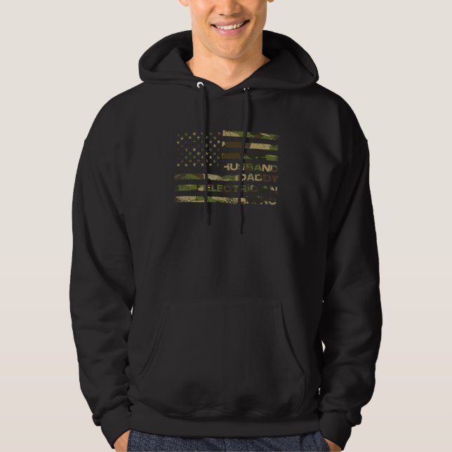 Make pappa Electrician Hero Patriotic Lineman D Hoodie (Framsida)