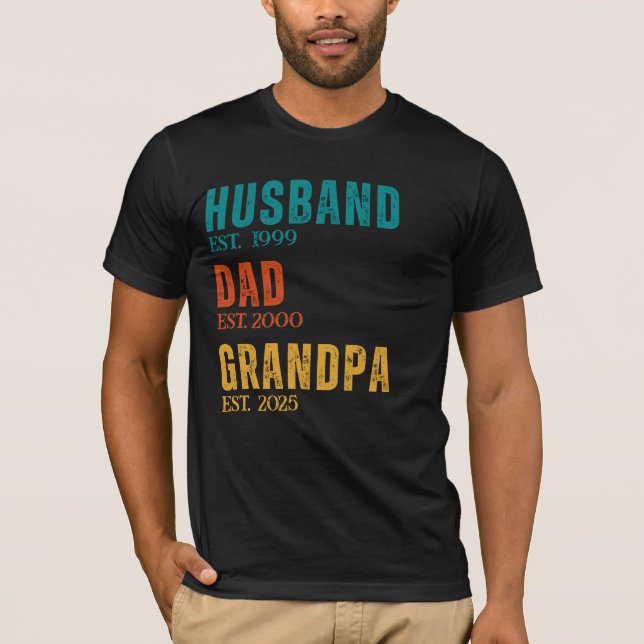 Make Pappa Grandpa Personlig Est. Åren Retro T Shirt (Framsida)