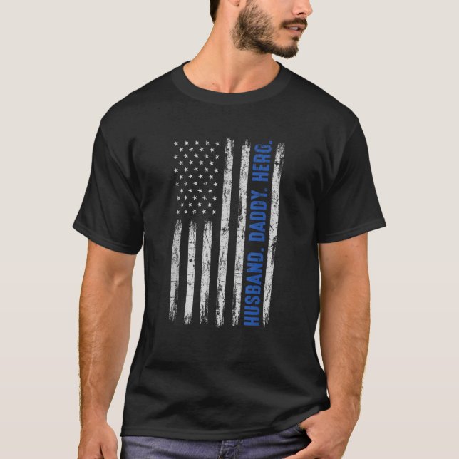 Make pappa Hero Blue Line Polischef Pappa Fa T Shirt (Framsida)