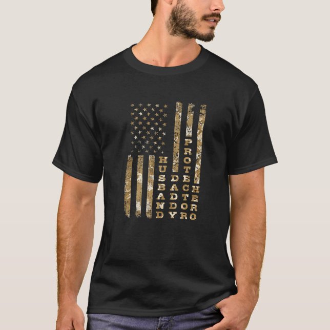 Make pappa Protector Hero Pappa American Flagga T Shirt (Framsida)