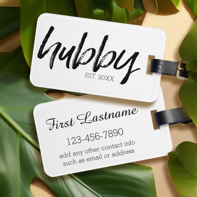 Make - Whimsical svart kalligrafi för brudgummen Bagagebricka (Personalized luggage tag - Wifey and Hubby Both Available)