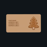 Makebröd Julgran-formkaka med text Adressetikett<br><div class="desc">Desteis festliga illustration av en brun gingerbröd i Julgran på en ljusbrun bakgrund färg. Det finns också ett anpassningsbara textområde.</div>