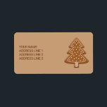 Makebröd Julgran-formkaka med text Adressetikett<br><div class="desc">Desteis festliga illustration av en brun gingerbröd i Julgran på en ljusbrun bakgrund färg. Det finns också ett anpassningsbara textområde.</div>