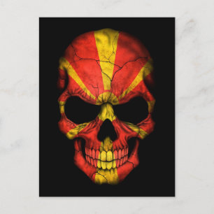 Makedonska Flagga Skull på svart Vykort