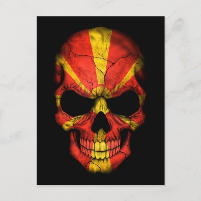 Makedonska Flagga Skull på svart Vykort (Framsida)