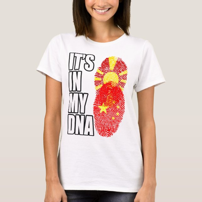 Makedonska och kinesiska blandarvets DNA-Flagga T Shirt (Framsida)