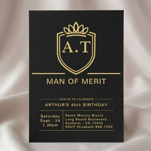 Makehusbands 40-årsdag Svart Guld Fest Inbjudningar
