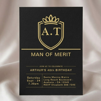 Makehusbands 40-årsdag Svart Guld Fest Inbjudningar