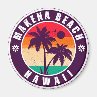 Makena Beach Hawaii Retro Handflatan Träd 60-tal S Magnet