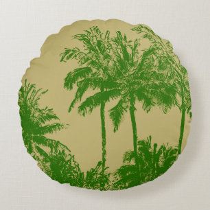 Makena Beach Hawaiian Sketchy Palms Reversible Rund Kudde