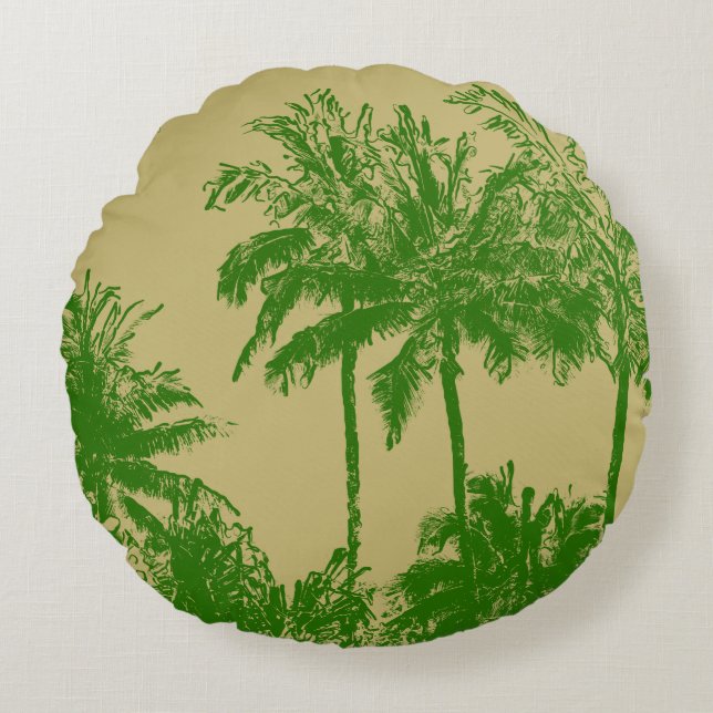 Makena Beach Hawaiian Sketchy Palms Reversible Rund Kudde (Framsidan)