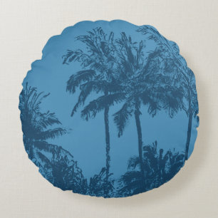 Makena Beach Hawaiian Sketchy Palms Reversible Rund Kudde