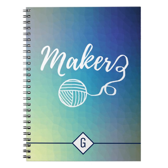 Maker Crafts Monogram Blue Gradient Geometric Anteckningsbok (Framsidan)