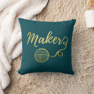 Maker Yarn Crafts Typography Faux Guld Teal Kudde