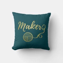 Maker Yarn Crafts Typography Faux Guld Teal Kudde