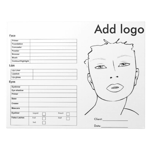 Makeup Ansikte-diagram Anteckningsblock (Framsida)