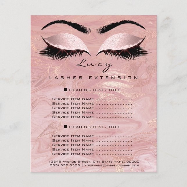 Makeup Artist 1 Page Lash Glitter Pris List Spark Flygblad (Framsidan)