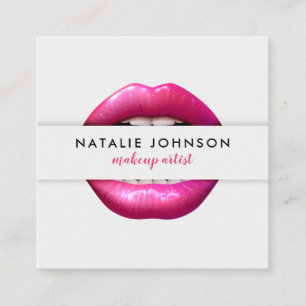 Makeup artist 3d fuchsia läppar modern grått skönh fyrkantigt visitkort