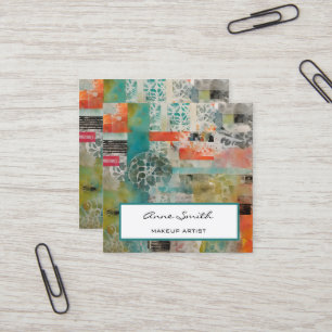 Makeup Artist Abstract Mixed Media Collage Fyrkantigt Visitkort