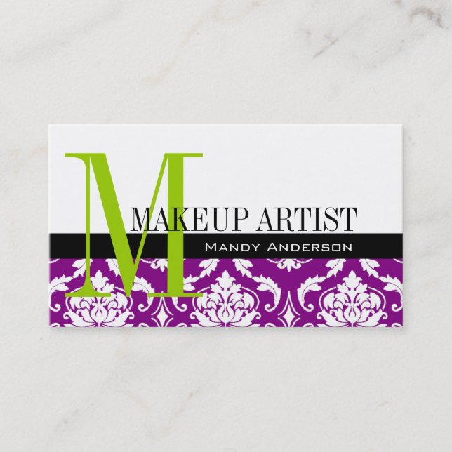 Makeup Artist Affärskort Lila Damask Visitkort (Framsida)