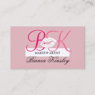 Makeup Artist Affärskort Rosa Initial Monogram Visitkort