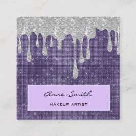 Makeup Artist Amethyst Silver Glitter-avlyssning Fyrkantigt Visitkort