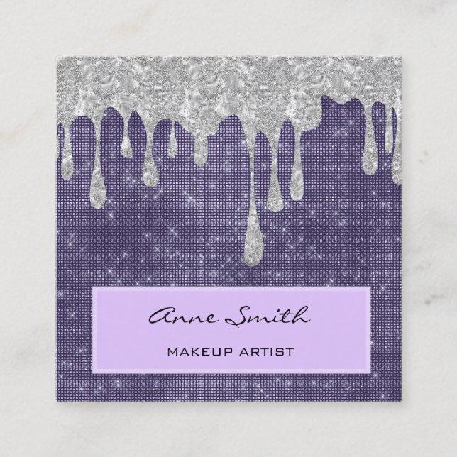 Makeup Artist Amethyst Silver Glitter-avlyssning Fyrkantigt Visitkort (Framsida)