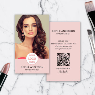 Makeup Artist Anpassningsbar Logotyp Photo Rosa Visitkort