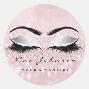 Makeup Artist Beauty Grått Rosa Öga Glitter Lash Runt Klistermärke