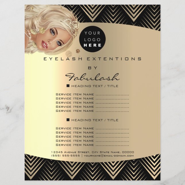 Makeup Artist Beauty Guld Black Logotyp Hair Pris Reklamblad (Framsidan)