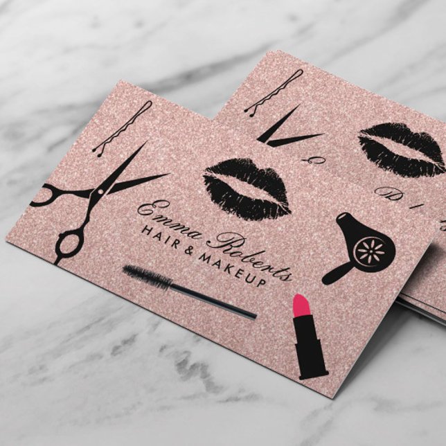 Makeup Artist Beauty Hair Salon Ro Guld Glitter Visitkort (Skapare uppladdad)