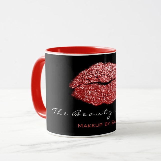Makeup Artist Beauty Kiss Läppar Red Black Glitter Mugg (Framsida vänster)
