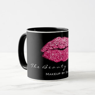 Makeup Artist Beauty Kiss Läppar Rosa Black Glitt Mugg