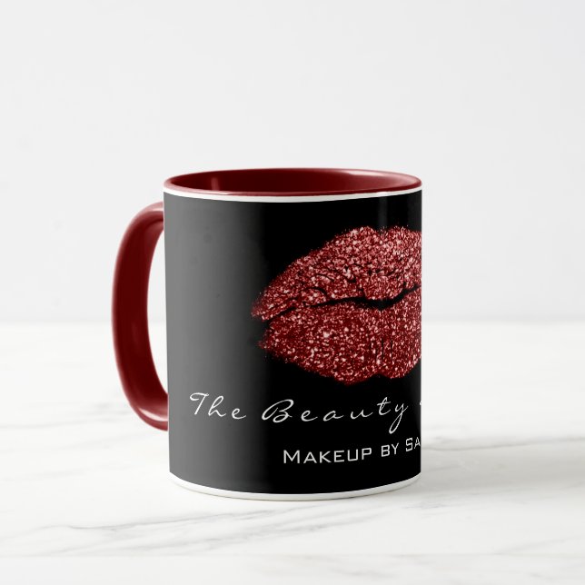 Makeup Artist Beauty Kiss Lip Bordeaux Red Glitter Mugg (Framsida vänster)