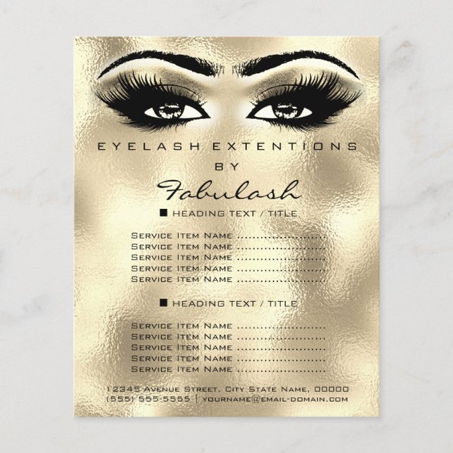 Makeup Artist Beauty Lash Glitter Flyer Ögon Guld (Framsidan)