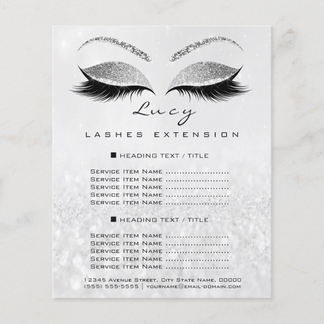Makeup Artist Beauty Lash Glitter Pris List Grått  Flygblad (Framsidan)