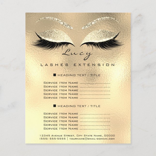 Makeup Artist Beauty Lash Glitter Pris List Guld Flygblad (Baksidan)
