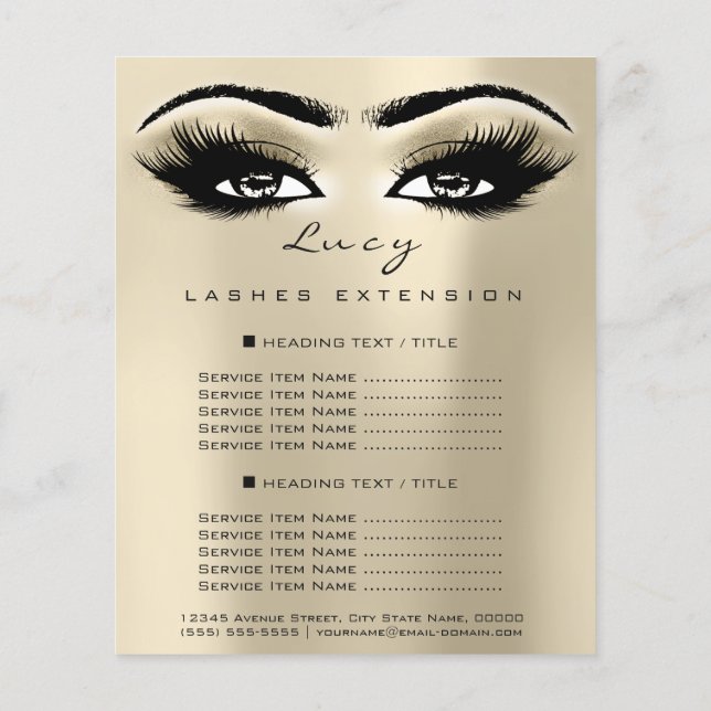 Makeup Artist Beauty Lash Glitter Pris List Öga Flygblad (Baksidan)