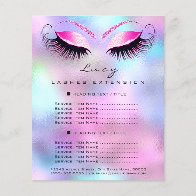 Makeup Artist Beauty Lash Glitter Pris List Rosa Flygblad (Framsidan)