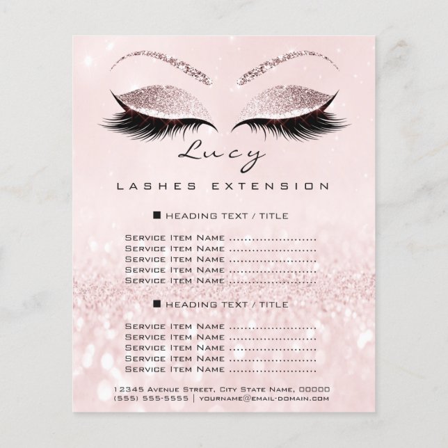 Makeup Artist Beauty Lash Glitter Pris List Rosa Flygblad (Baksidan)